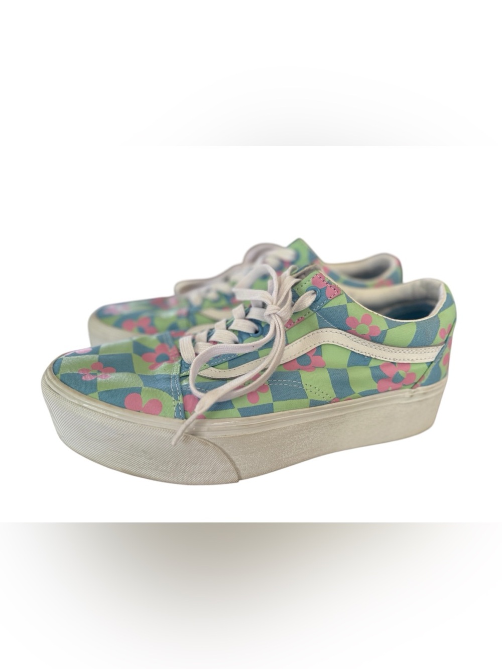 Vans Old Skool Platform Floral Checkerboard Sneakers Women’s 11 Retro Pastel